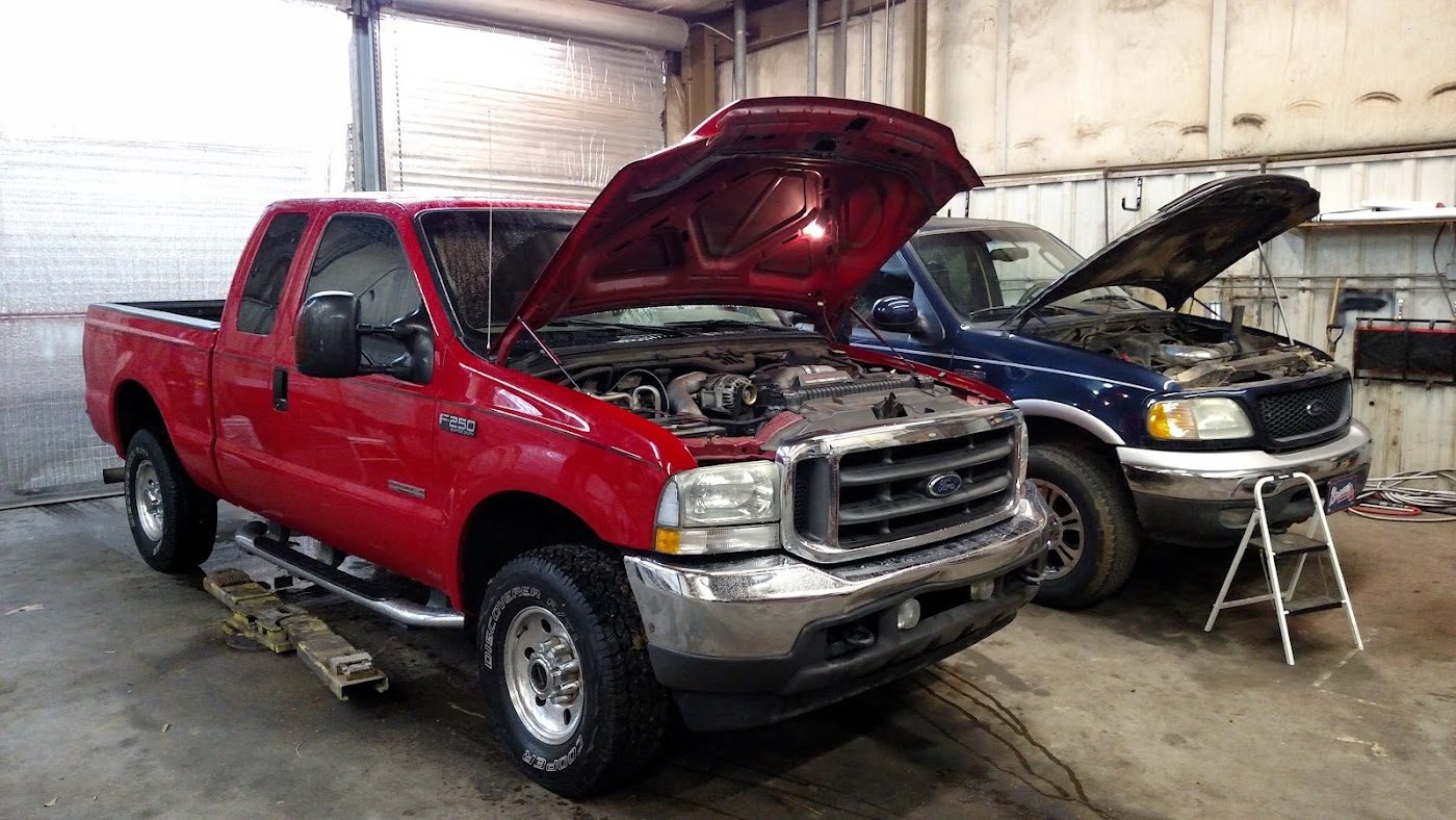 Two Super Dutys in for service